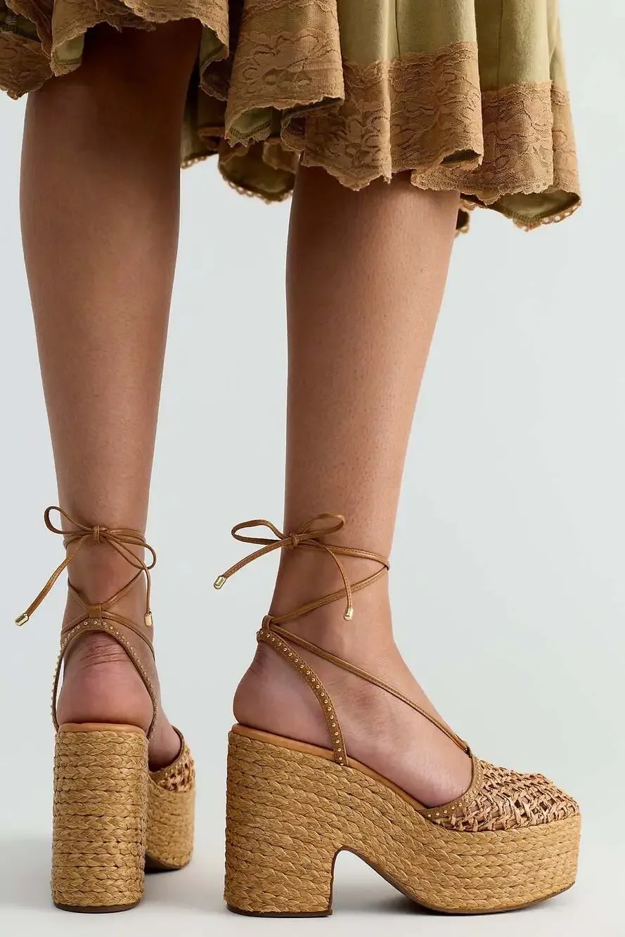 Vicenza Melissa Woven Platform Sandals in Boho Beige